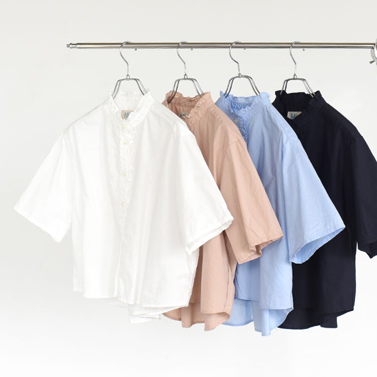 half sleeve front half frill shirt ハースリーブフロントハーフフリルシャツ