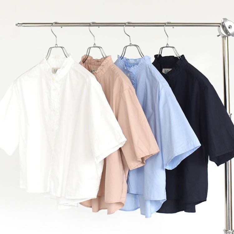 half sleeve front half frill shirt ハースリーブフロントハーフフリルシャツ