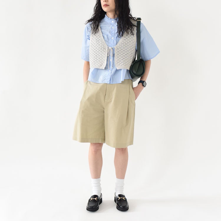 half sleeve front half frill shirt ハースリーブフロントハーフフリルシャツ