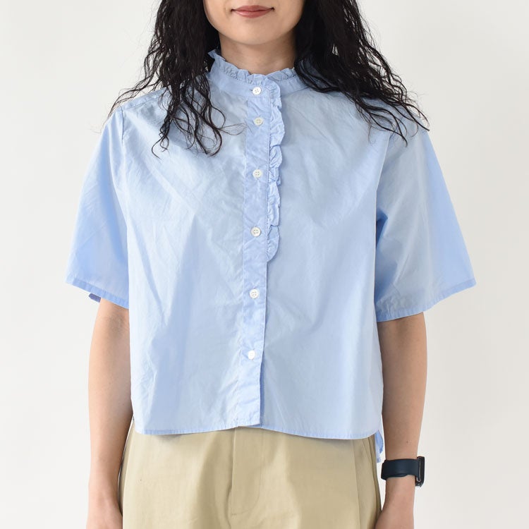 half sleeve front half frill shirt ハースリーブフロントハーフフリルシャツ