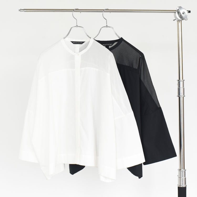 sheer shoulder stand collar wide shirt シアーショルダースタンドカラーワイドシャツ