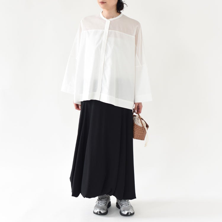 sheer shoulder stand collar wide shirt シアーショルダースタンドカラーワイドシャツ