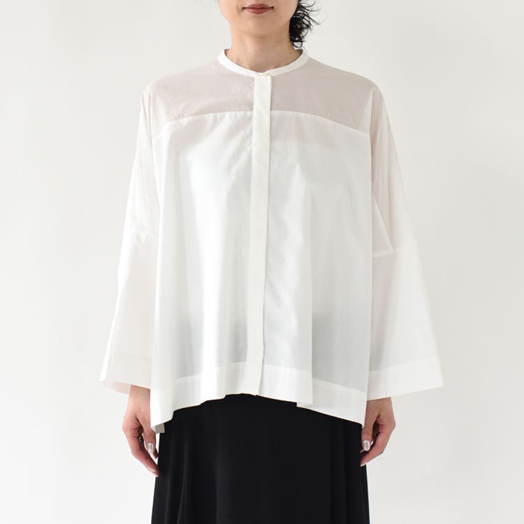 sheer shoulder stand collar wide shirt シアーショルダースタンドカラーワイドシャツ