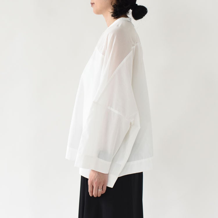 sheer shoulder stand collar wide shirt シアーショルダースタンドカラーワイドシャツ
