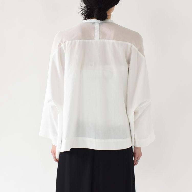 sheer shoulder stand collar wide shirt シアーショルダースタンドカラーワイドシャツ