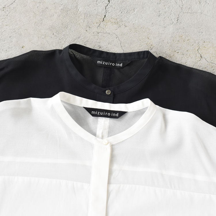 sheer shoulder stand collar wide shirt シアーショルダースタンドカラーワイドシャツ