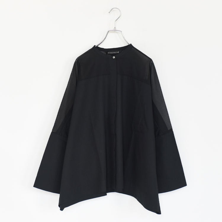 sheer shoulder stand collar wide shirt シアーショルダースタンドカラーワイドシャツ