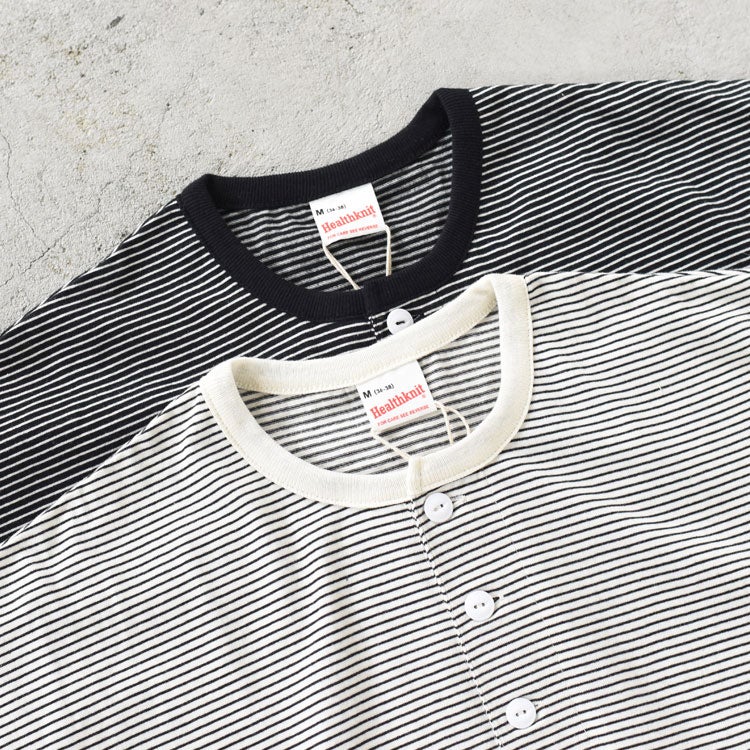 ナローボーダー　ワイドヘンリーネック半袖Tシャツ