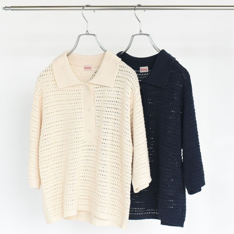 Sheer open-knit polo pullover シアーオープンニットポロプルオーバー