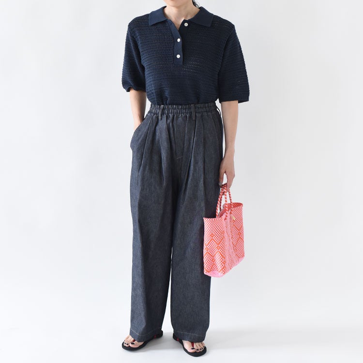 Sheer open-knit polo pullover シアーオープンニットポロプルオーバー