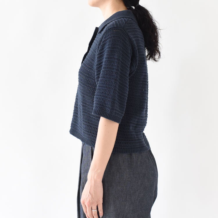 Sheer open-knit polo pullover シアーオープンニットポロプルオーバー