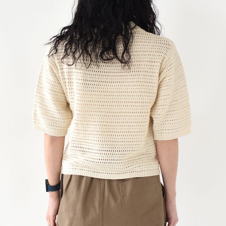 Sheer open-knit polo pullover シアーオープンニットポロプルオーバー