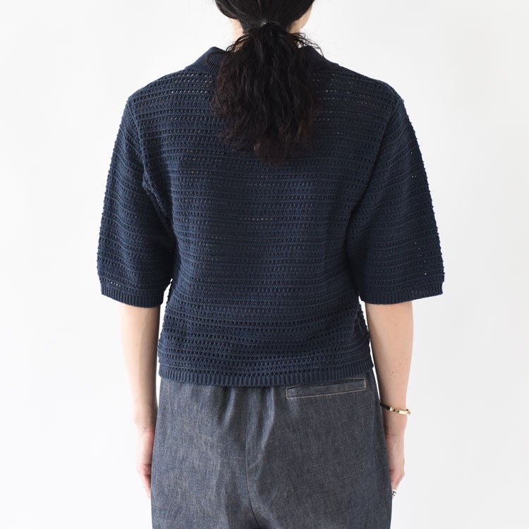 Sheer open-knit polo pullover シアーオープンニットポロプルオーバー