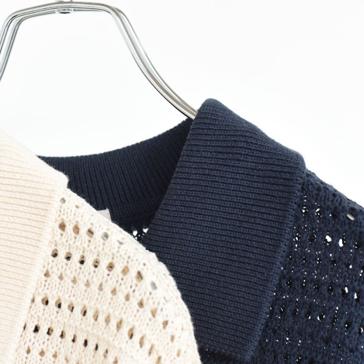 Sheer open-knit polo pullover シアーオープンニットポロプルオーバー