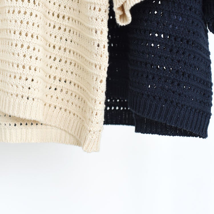 Sheer open-knit polo pullover シアーオープンニットポロプルオーバー