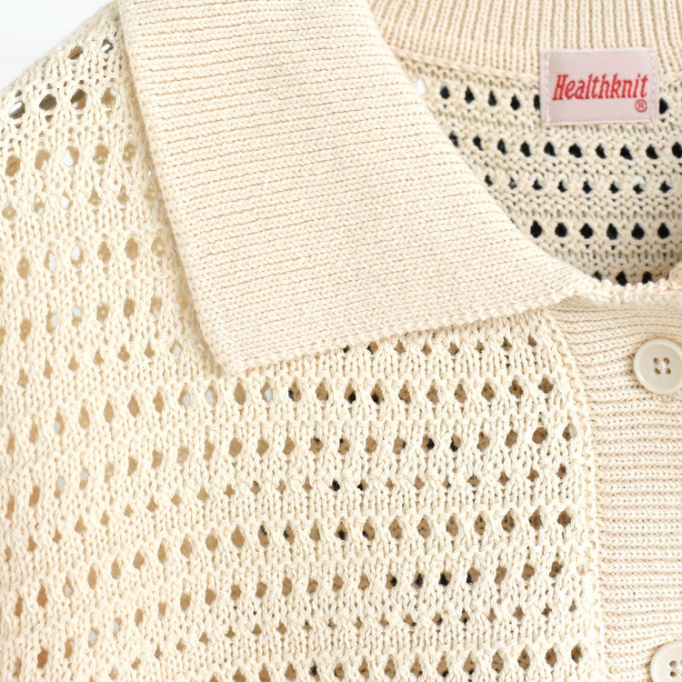 Sheer open-knit polo pullover シアーオープンニットポロプルオーバー