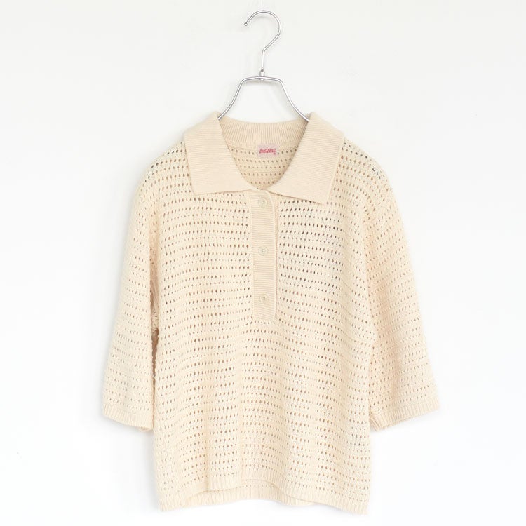 Sheer open-knit polo pullover シアーオープンニットポロプルオーバー