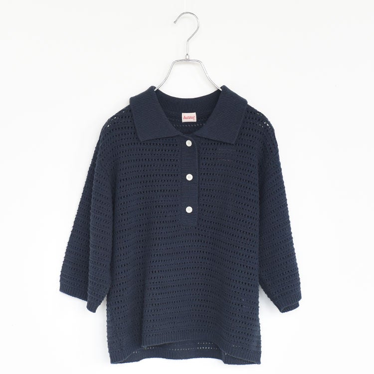 Sheer open-knit polo pullover シアーオープンニットポロプルオーバー