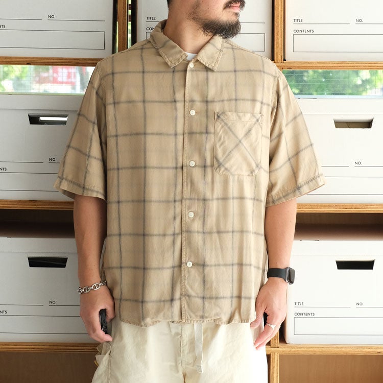rayon twill check S/S shirt レーヨンツイルチェック半袖シャツ