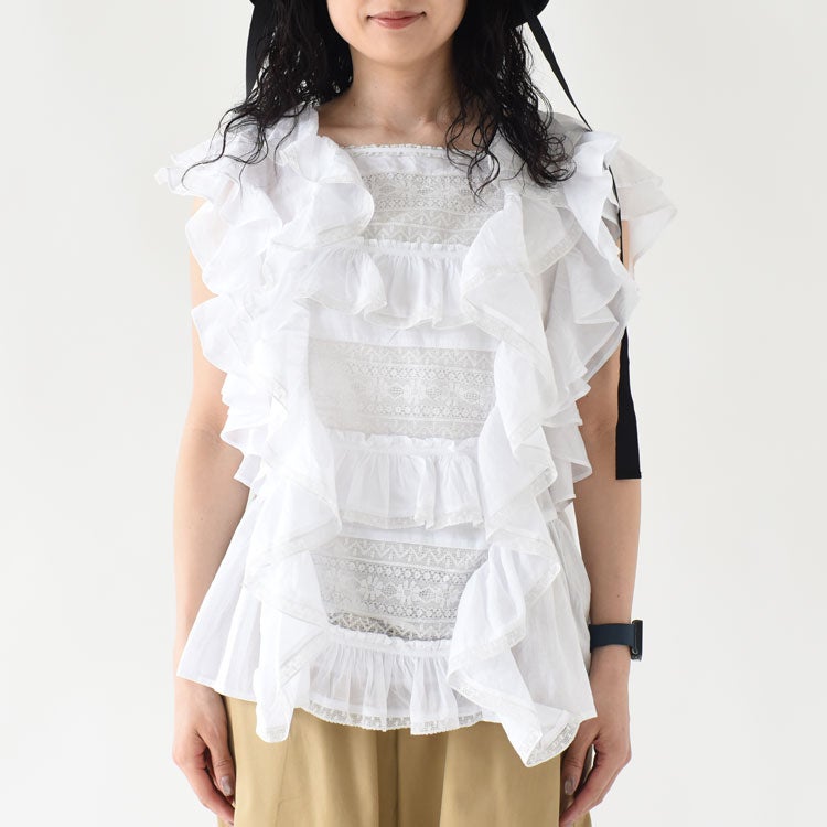 frill lace nosleeve blouse フリルレースノースリーブブラウス