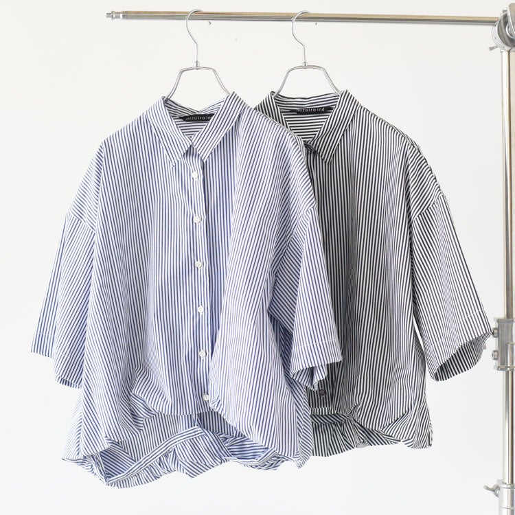 stripe half slv ballon shirt ストライプハーフスリーブバルーンシャツ