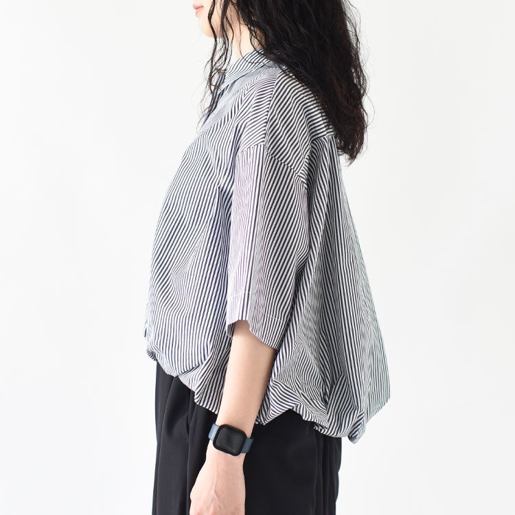 stripe half slv ballon shirt ストライプハーフスリーブバルーンシャツ