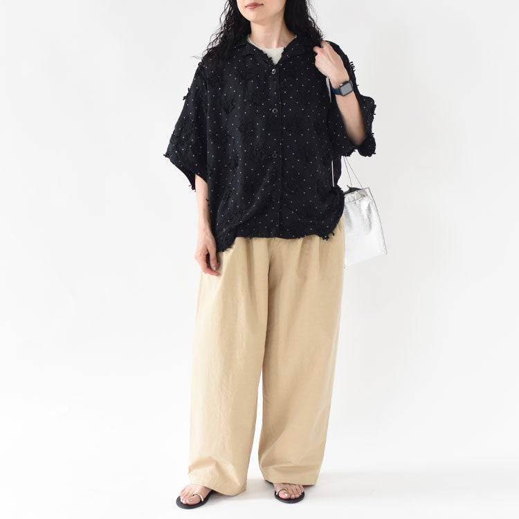 dot 3D embroidery open collar shirt ドット3Dエンブロイダリーオーオウンカラーシャツ