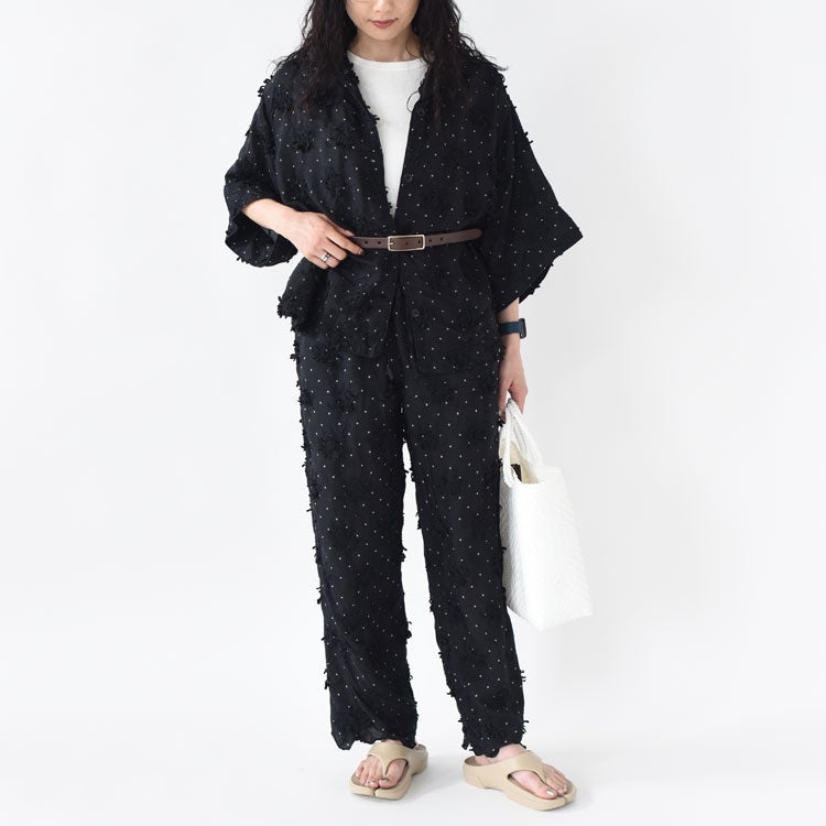 dot 3D embroidery open collar shirt ドット3Dエンブロイダリーオーオウンカラーシャツ