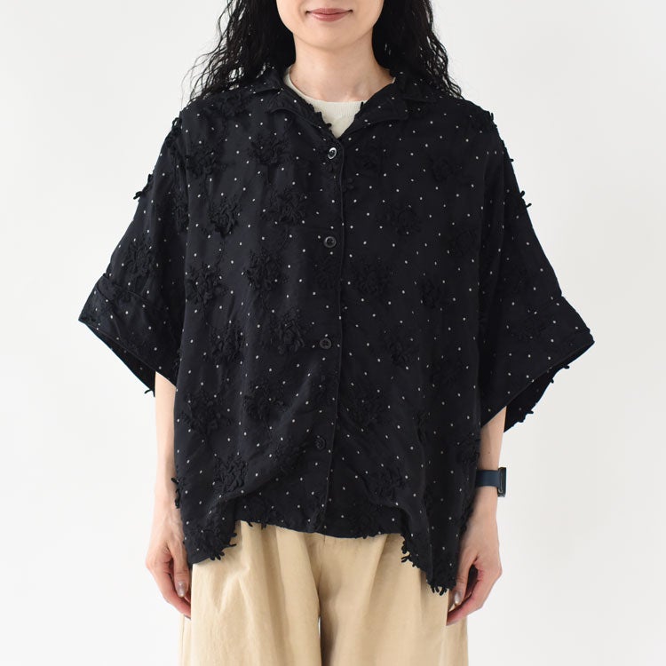 dot 3D embroidery open collar shirt ドット3Dエンブロイダリーオーオウンカラーシャツ