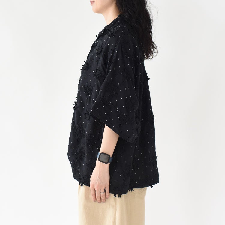 dot 3D embroidery open collar shirt ドット3Dエンブロイダリーオーオウンカラーシャツ