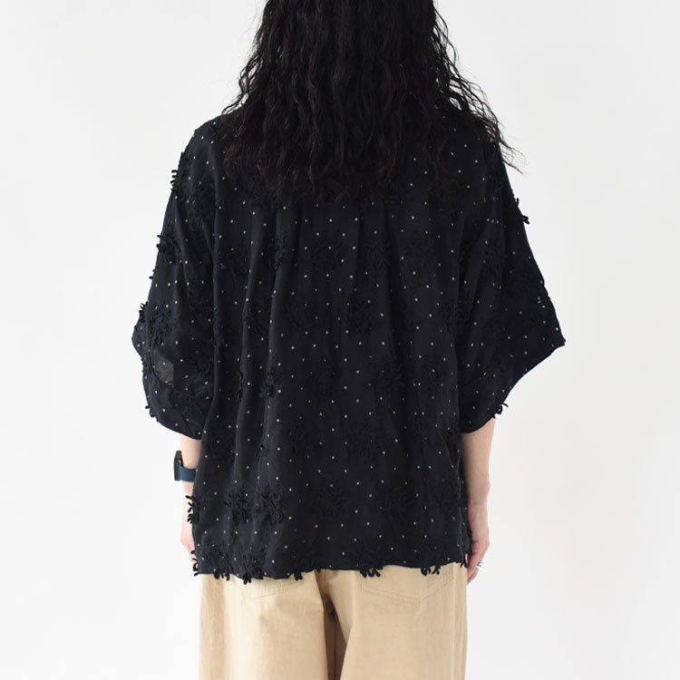 dot 3D embroidery open collar shirt ドット3Dエンブロイダリーオーオウンカラーシャツ