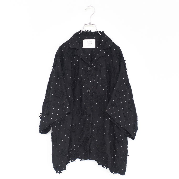 dot 3D embroidery open collar shirt ドット3Dエンブロイダリーオーオウンカラーシャツ