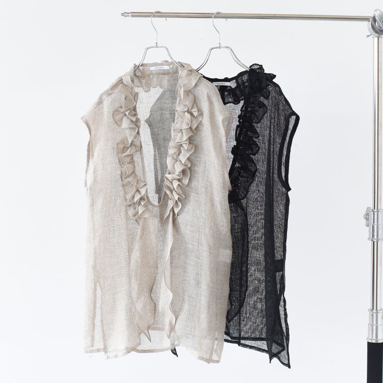 LINEN MESH STOLE FRILL BLOUSE リネンメッシュストールフリルブラウス