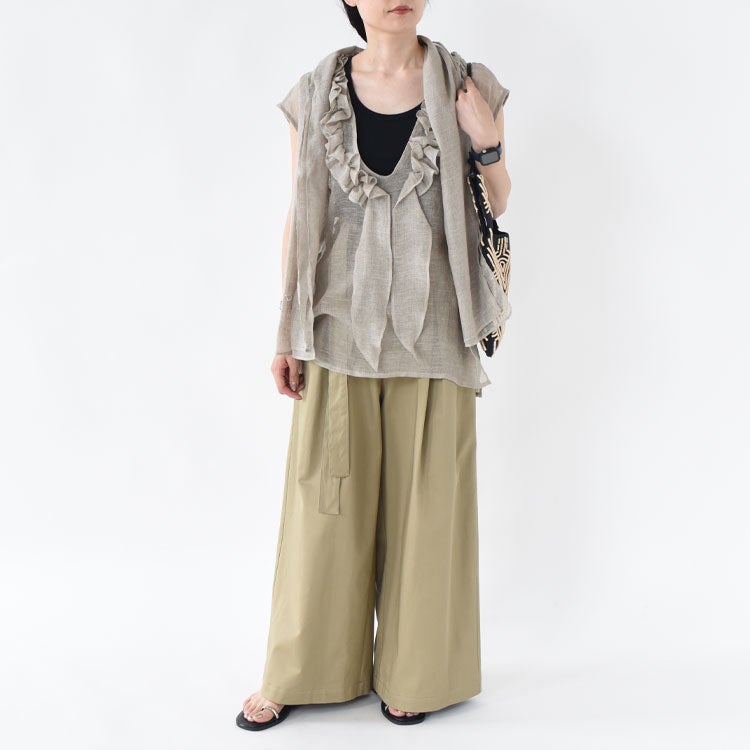 LINEN MESH STOLE FRILL BLOUSE リネンメッシュストールフリルブラウス