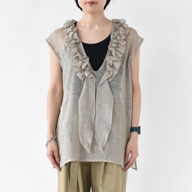 LINEN MESH STOLE FRILL BLOUSE リネンメッシュストールフリルブラウス