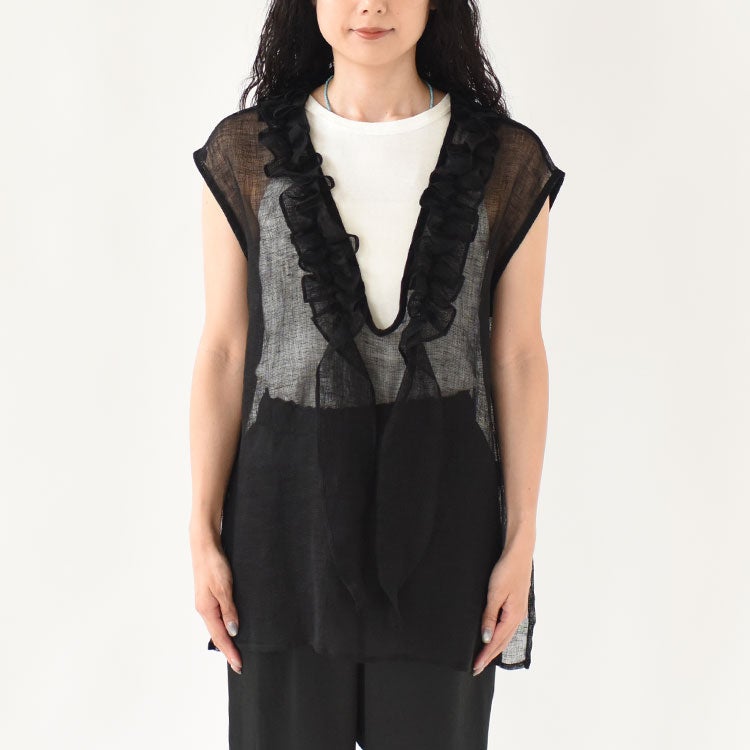 LINEN MESH STOLE FRILL BLOUSE リネンメッシュストールフリルブラウス