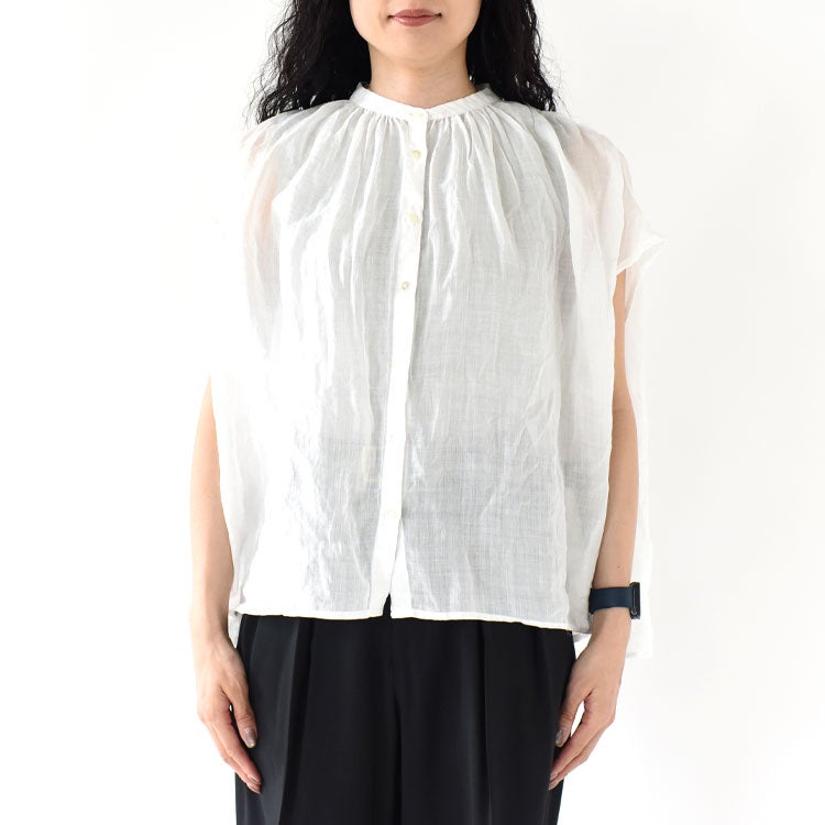 RAMIE GATHER NO SLEEVE SHIRT ラミーギャザーノースリーブシャツ