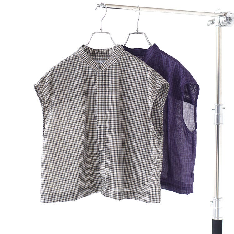 SUMMER WOOL MIX NO SLEEVE SHORT BLOUSE サマーウールミックスノースリーブショートブラウス