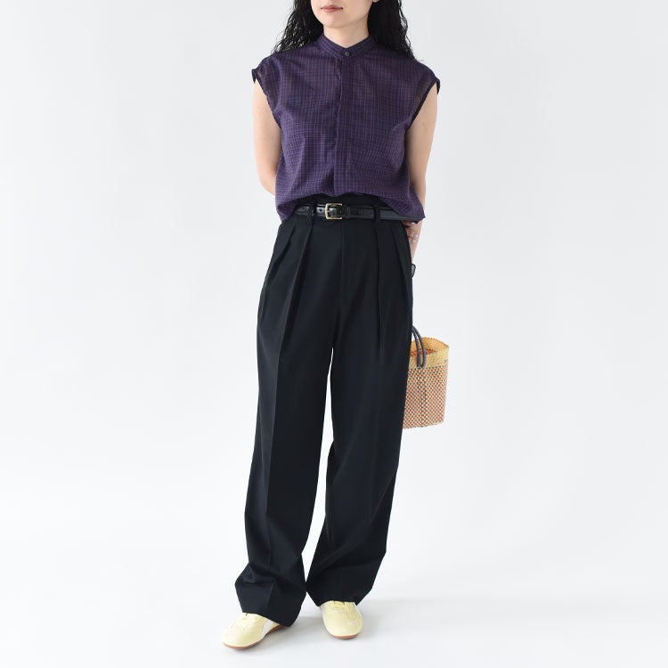 SUMMER WOOL MIX NO SLEEVE SHORT BLOUSE サマーウールミックスノースリーブショートブラウス