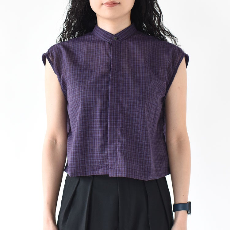 SUMMER WOOL MIX NO SLEEVE SHORT BLOUSE サマーウールミックスノースリーブショートブラウス