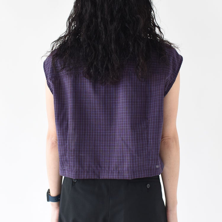 SUMMER WOOL MIX NO SLEEVE SHORT BLOUSE サマーウールミックスノースリーブショートブラウス