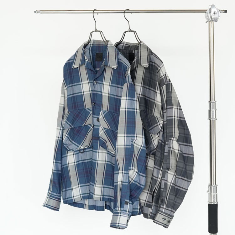 TECH SPORTS OPEN COLLAR SHIRT L/S BIG TARTAN テック スポーツ