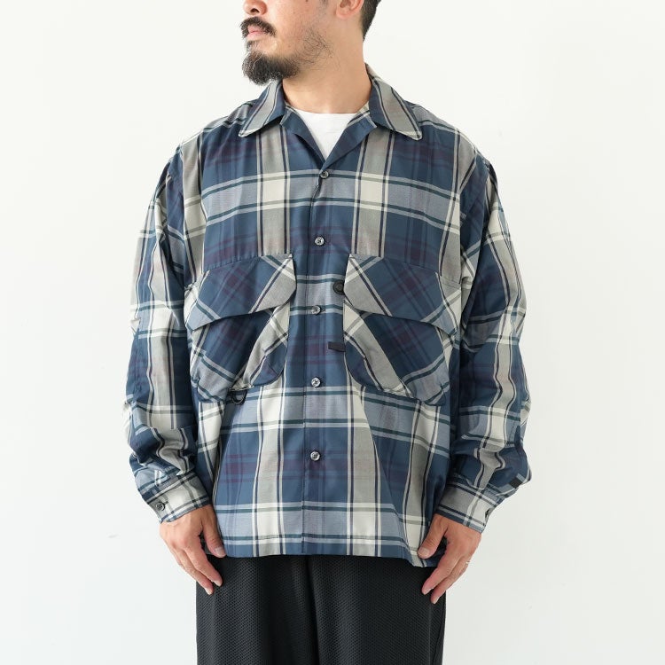 TECH SPORTS OPEN COLLAR SHIRT L/S BIG TARTAN テック スポーツ