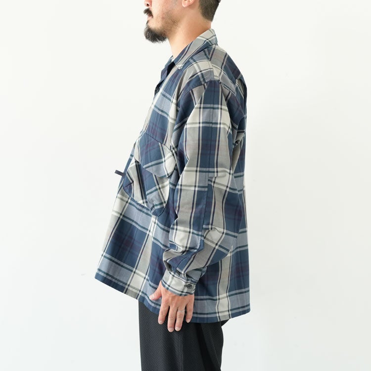 TECH SPORTS OPEN COLLAR SHIRT L/S BIG TARTAN テック スポーツ