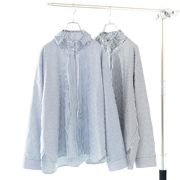 STRIPE GATHER NECK SHIRT ストライプギャザーネックシャツ