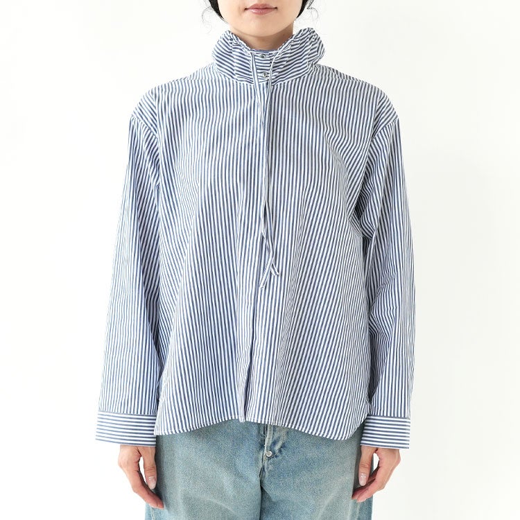 STRIPE GATHER NECK SHIRT ストライプギャザーネックシャツ