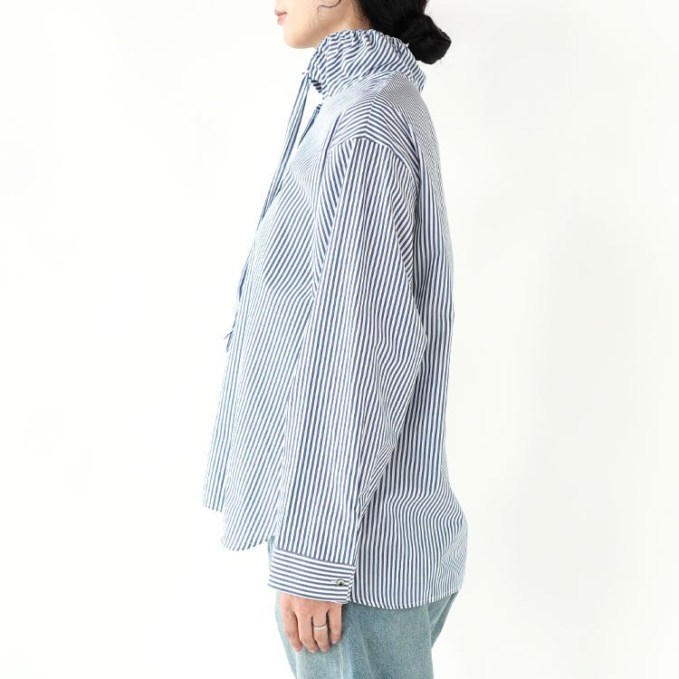 STRIPE GATHER NECK SHIRT ストライプギャザーネックシャツ