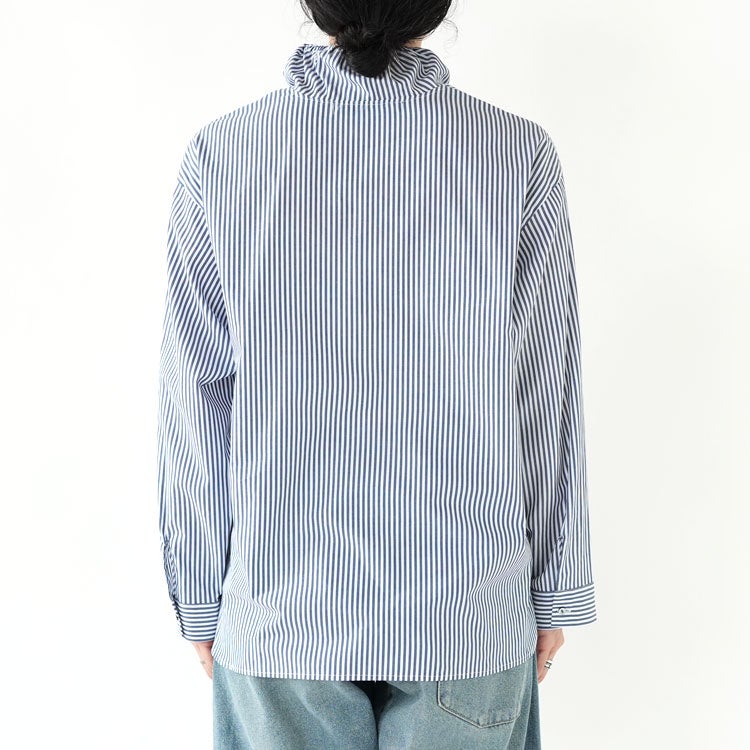 STRIPE GATHER NECK SHIRT ストライプギャザーネックシャツ