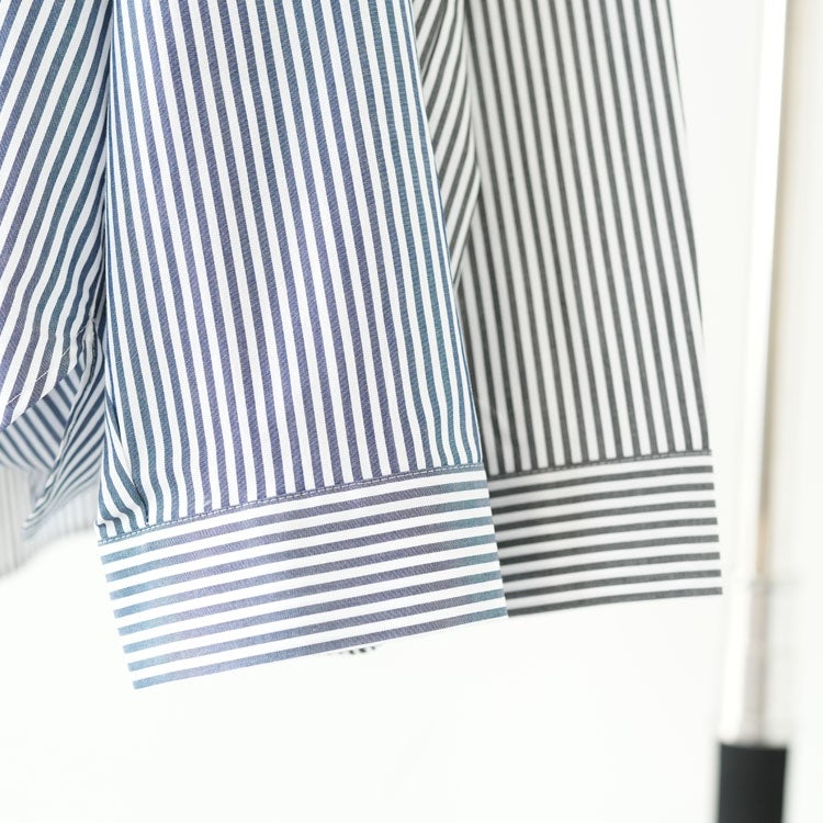 STRIPE GATHER NECK SHIRT ストライプギャザーネックシャツ