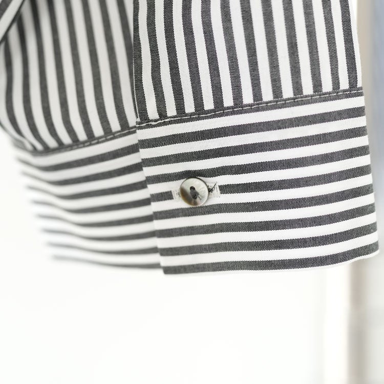 STRIPE GATHER NECK SHIRT ストライプギャザーネックシャツ
